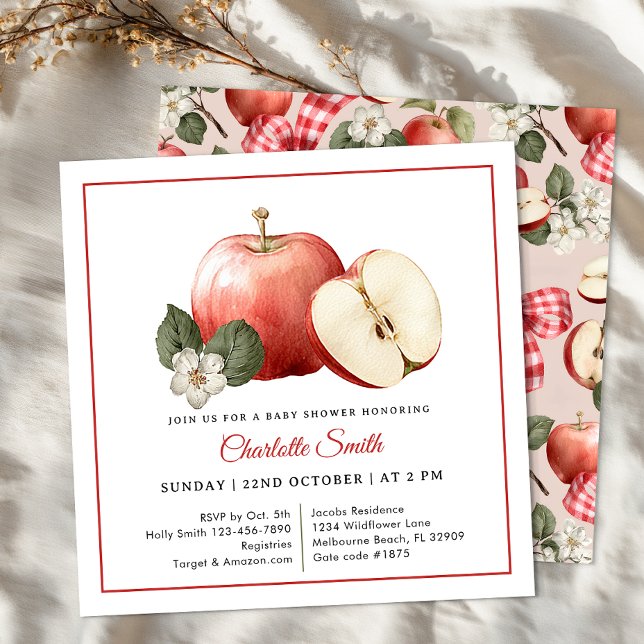 Invitation de Baby shower d'automne Apple En vichy (Apple Baby Shower Invitation)
