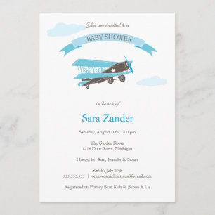 Invitation de baby shower d'avion - bleu et brun
