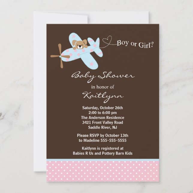 Invitation de baby shower d'avion de garçon ou de (Devant)