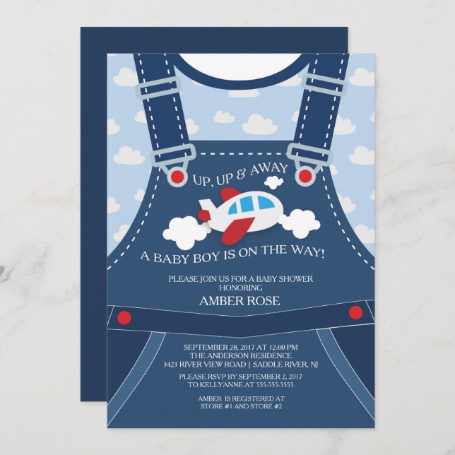Invitation de Baby shower d'avion pour les survols (Devant / Derrière)