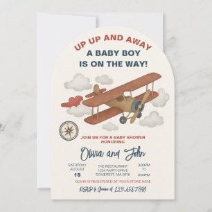 Invitation de Baby shower d'avion vers le haut et