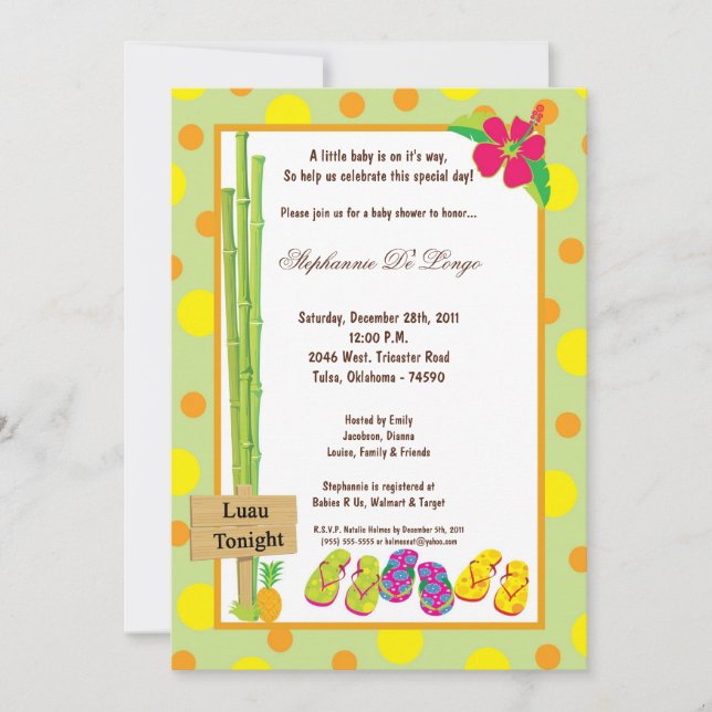 invitation de baby shower de 5x7 Luau (Devant)