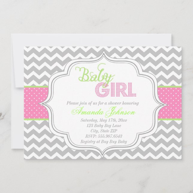 Invitation de Baby shower de Baby Girl Mod Chic Ch (Devant)