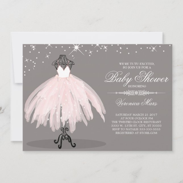 Invitation de baby shower de ballerine, tutu (Devant)