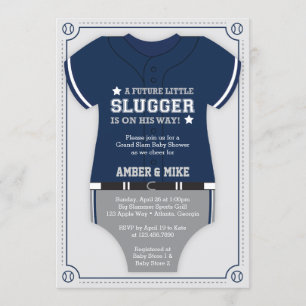 Invitation de baby shower de base-ball, bleu, gris