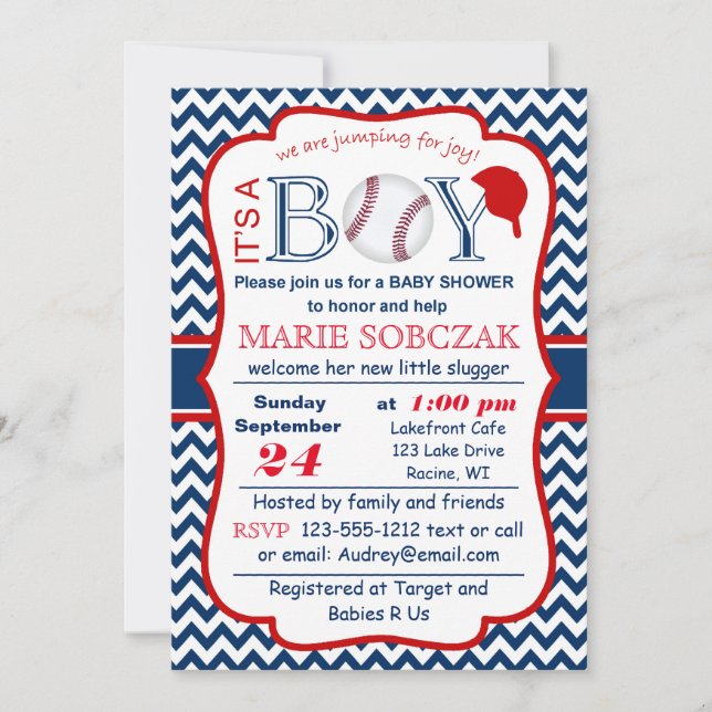 Invitation de Baby shower de baseball personnalisa (Devant)