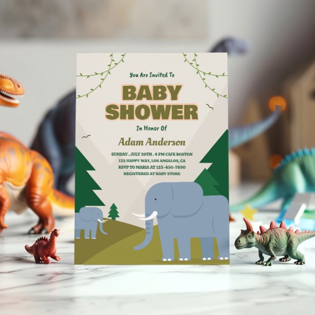 Invitation de Baby shower de bébé éléphant Safari  (Créateur téléchargé)