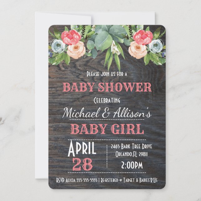 Invitation de Baby shower de bébé floral russe (Devant)