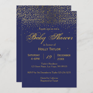 Invitation de baby shower de bleu royal et d'or