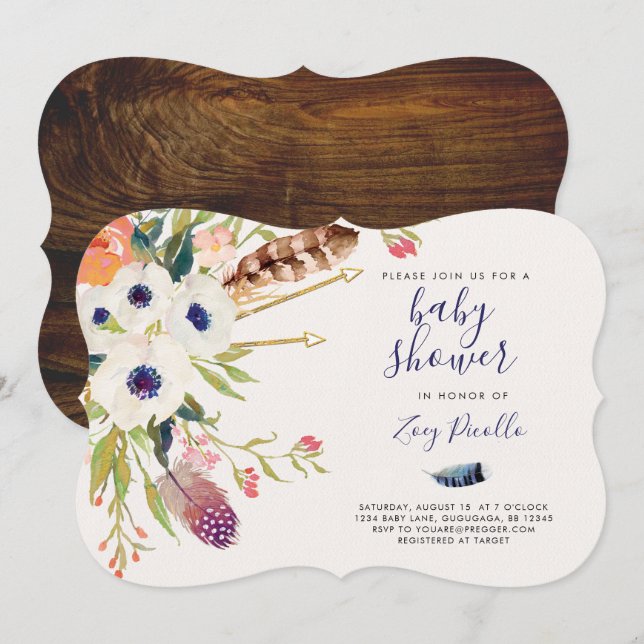 Invitation de Baby shower de Boho Floral Automne (Devant / Derrière)