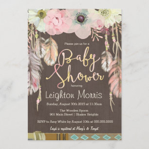 Invitation de baby shower de Boho, plume tribale