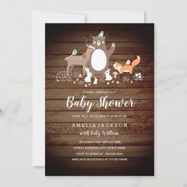 Invitation de Baby shower de bois doux (Devant)