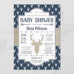 Invitation de Baby shower de bois, Marine, Burlap