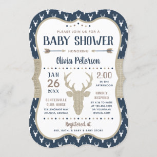 Invitation de Baby shower de bois, Marine, Burlap