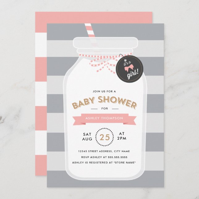 Invitation de Baby shower de bouteille de lait vin (Devant / Derrière)