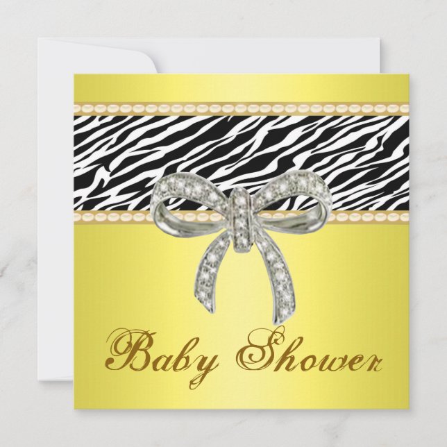 Invitation de Baby shower de bow diamant Zèbre Jau (Devant)