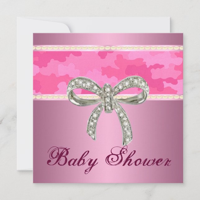 Invitation de Baby shower de Bow Diamond Camo Rose (Devant)