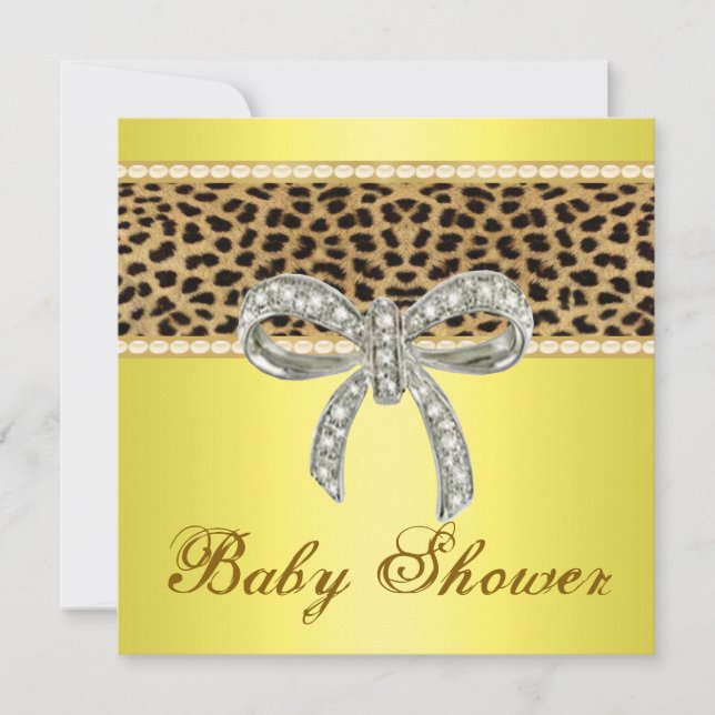 Invitation de Baby shower de Bow Diamond Leopard J (Devant)