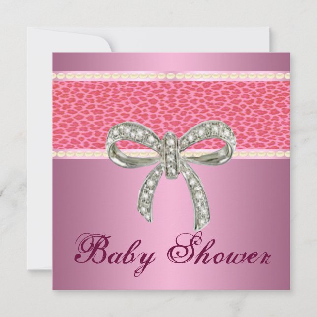 Invitation de Baby shower de Bow Diamond Leopard R (Devant)