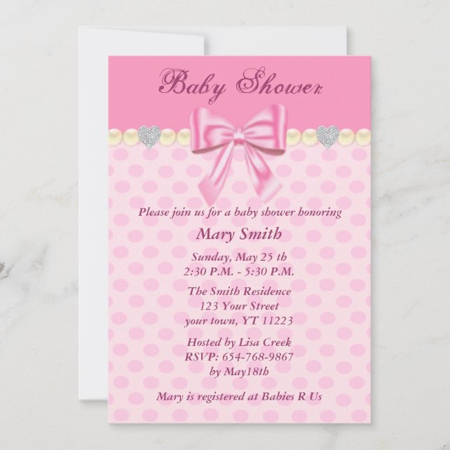 Invitation de Baby shower de Bow Pois rose (Devant)