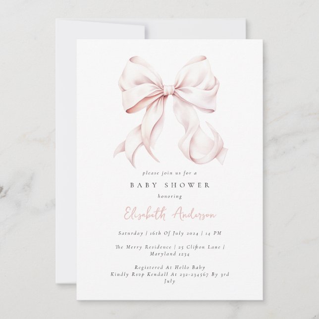 Invitation de Baby shower de Bow rose (Devant)