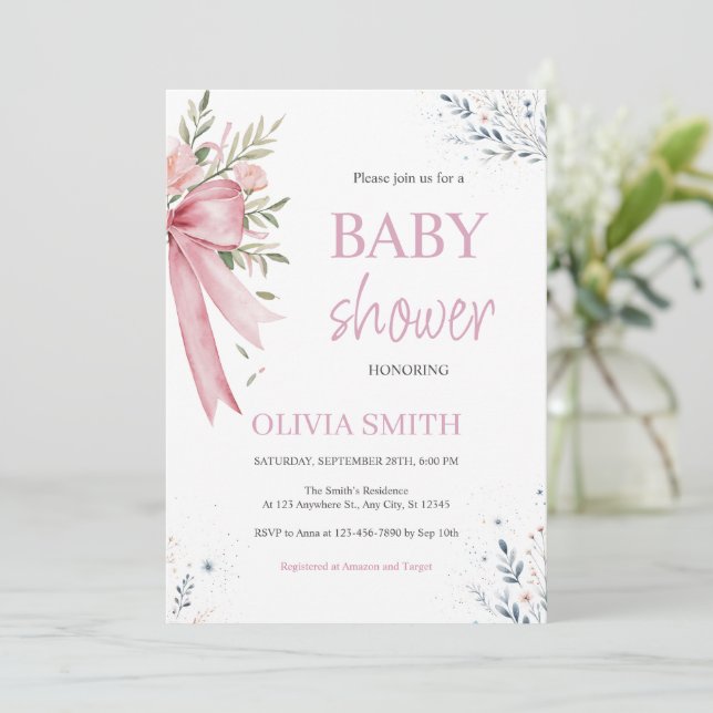 Invitation de Baby shower de Bow rose (Debout devant)