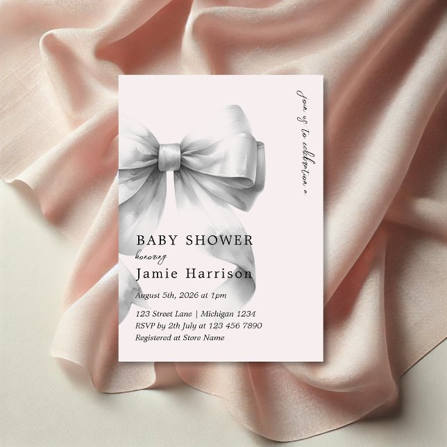 Invitation de Baby shower de Bow rose Aquarelle mo (Créateur téléchargé)