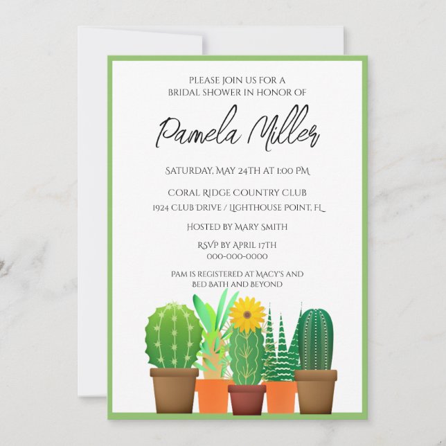 Invitation de Baby Shower de Cactus (Devant)