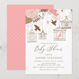 Invitation de Baby shower de cages blanches roses