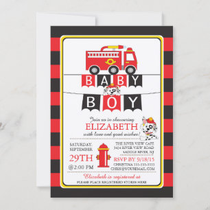 Invitation de Baby shower de camion feu mou