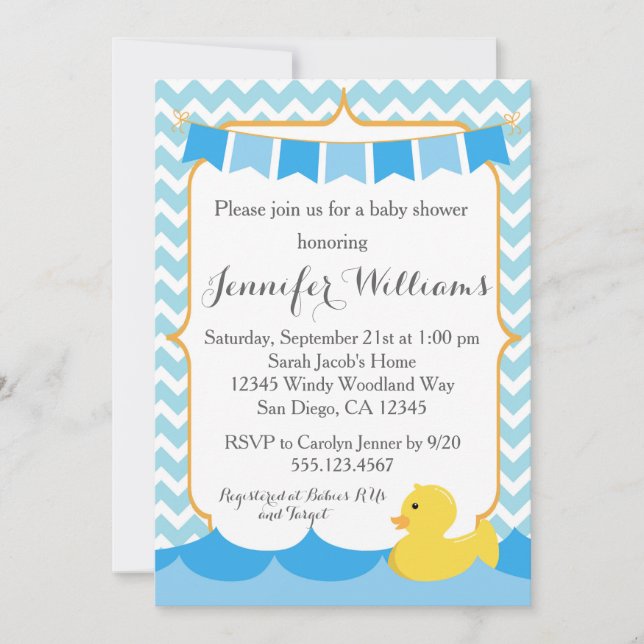 Invitation de Baby shower de canard en caoutchouc (Devant)