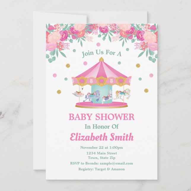 Invitation de Baby shower de carrousel Joyer Parco (Devant)