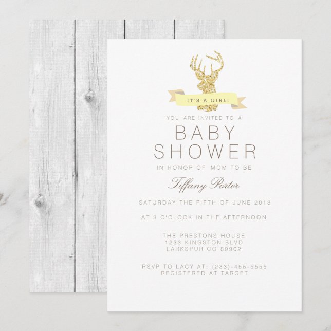 Invitation de Baby shower de cerfs chic Shabby (Devant / Derrière)