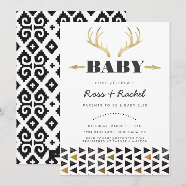 Invitation de baby shower de cerfs communs de Boho (Devant / Derrière)