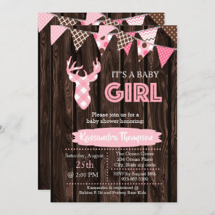 Invitation de Baby shower de cerfs en bois rose ru