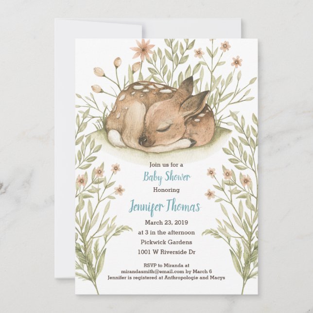 Invitation de Baby shower de cerfs endormis (Devant)