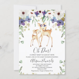 Invitation de Baby shower de cerfs floraux violet