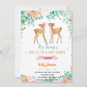 Invitation de baby shower de cerfs jumeaux