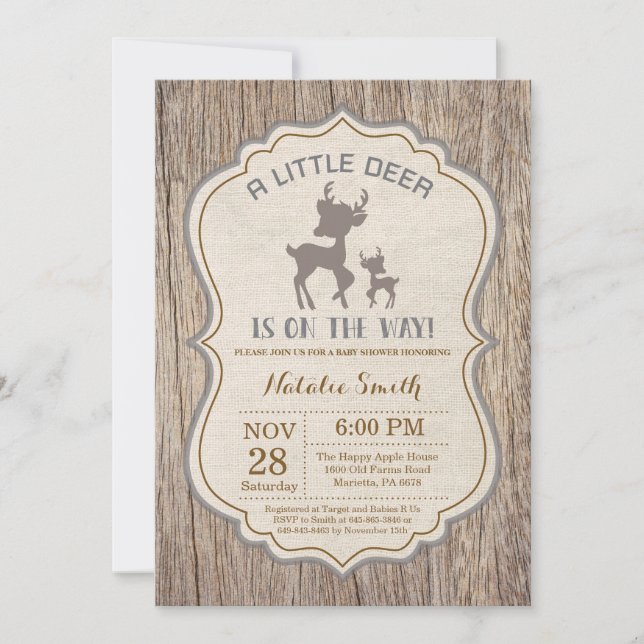 Invitation de Baby shower de cerfs rustiques (Devant)