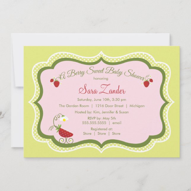 Invitation de baby shower de chariot de fraise (Devant)
