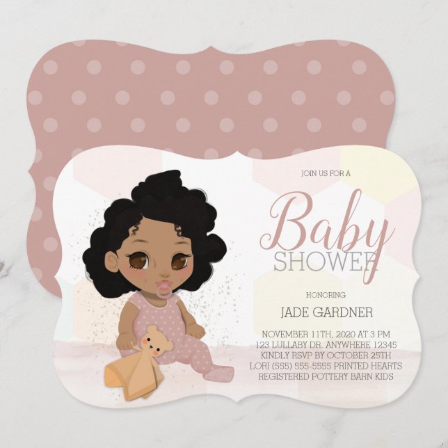 Invitation de Baby shower de cheveux bouclés - Tan (Devant / Derrière)