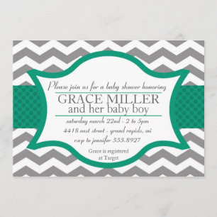 Invitation de baby shower de Chevron. Gris et jade