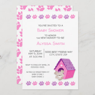 Invitation de Baby shower de chien chiot rose mign