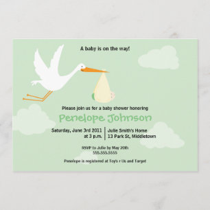 Invitation de baby shower de cigogne -