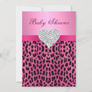 Invitation de Baby shower de coeur de léopard rose