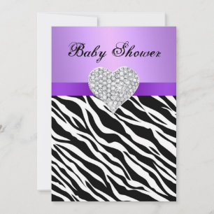 Invitation de Baby shower de coeur de zèbre violet