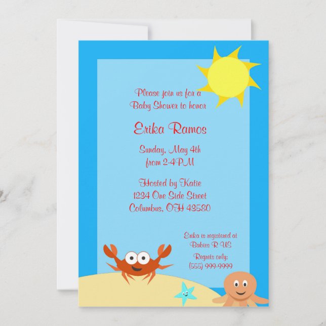 Invitation de baby shower de côté de mer (Devant)