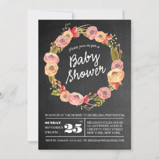 Invitation de Baby shower de couronnes florales de