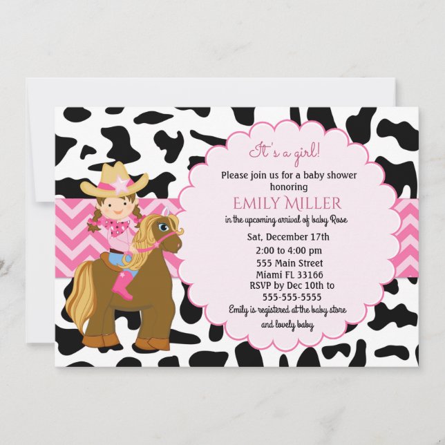 Invitation de baby shower de cow-girl (Devant)