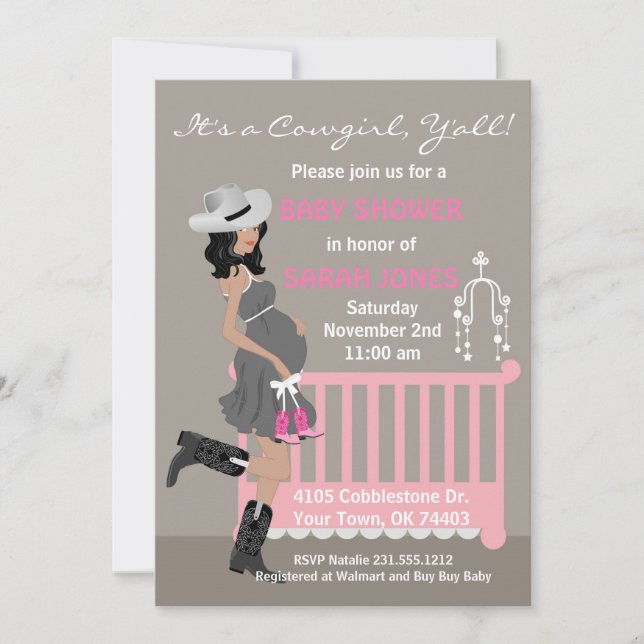 Invitation de baby shower de cow-girl - (Devant)
